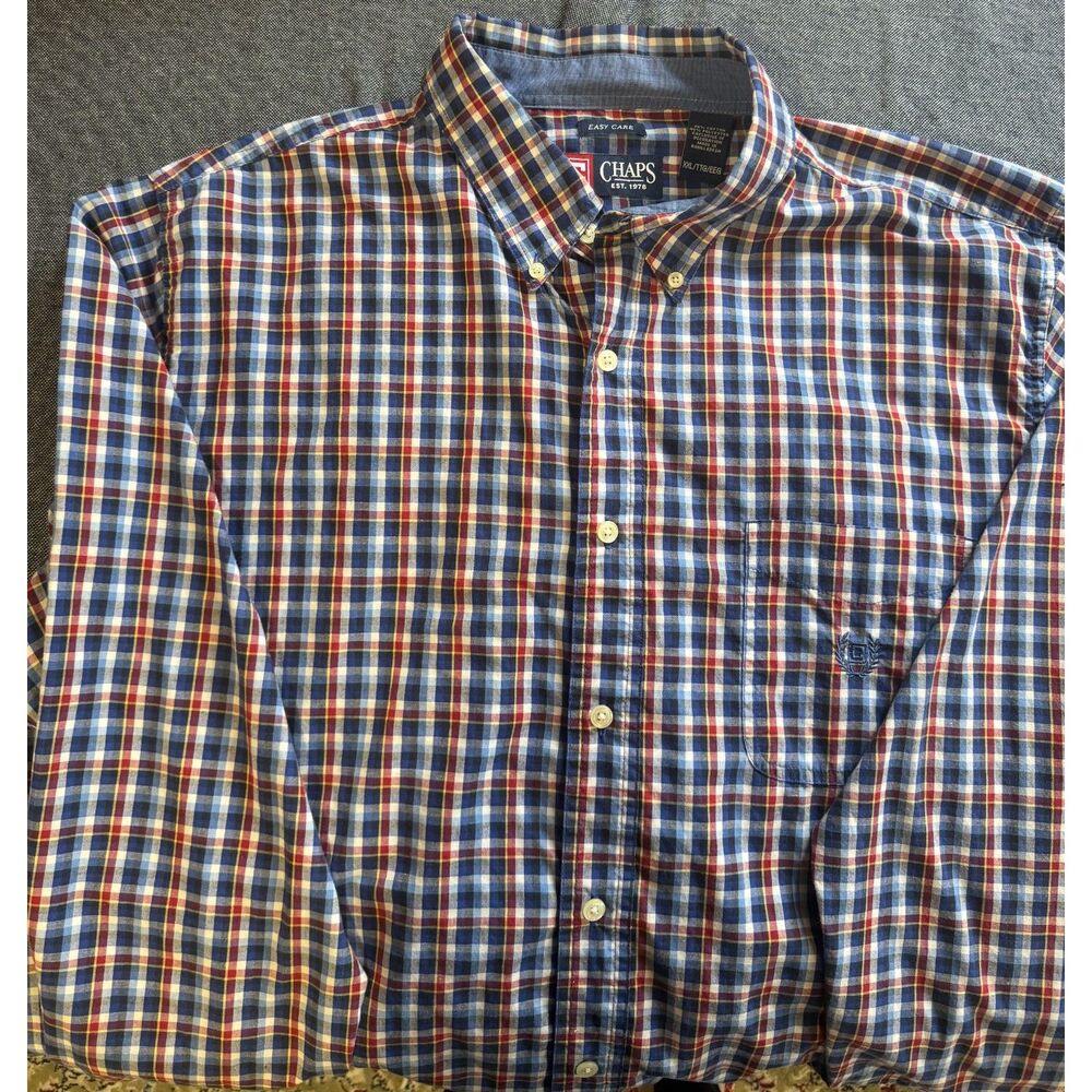 CHAPS Men's 2XL Long Sleeve Plaid Easy Care Button UP Shirt